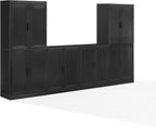 Crosley Furniture Essen 3-Piece Modern Sideboard Buffet Cabinet and Kitchen Storage Pantry Set, Black