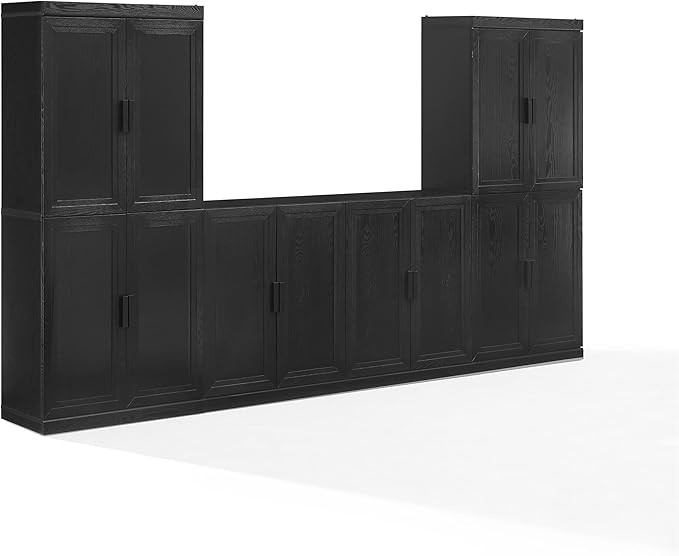 Crosley Furniture Essen 3-Piece Modern Sideboard Buffet Cabinet and Kitchen Storage Pantry Set, Black