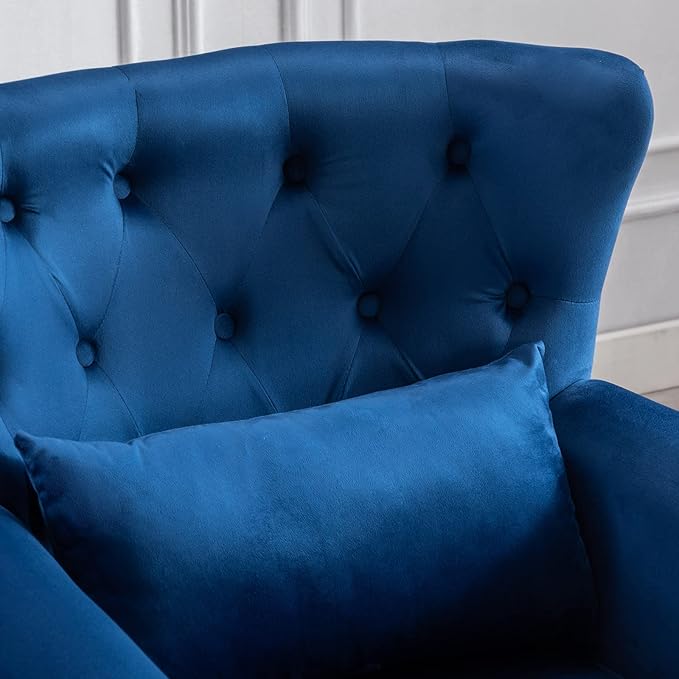 Accent Reading Arm Chairs Set of 2 for Living Room Bedroom, Midcentury Modern Comfy Corner Sofa Chair, Wingback Waiting Room Club Chair with Button Tufted Back &Lumbar Pillow, Velvet Blue