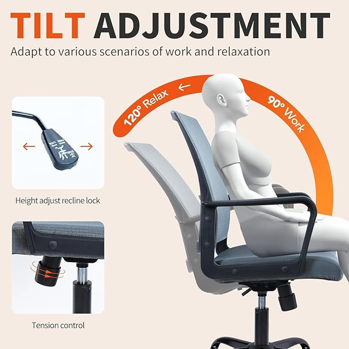 CLATINA Ergonomic Office Chair - Mesh Desk Chair with Lumbar Support, Rolling Comfortable Computer Chairs with Arms for Home Conference, Gray 8 Pack
