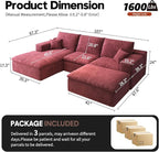 107'' U-Shaped Modern Modular Sectional Cloud Couch Whit Ottoman, 4-Seat Chenille Deep-Seat Sofa with Pillow for Living Room, Bedroom, Apartment, Wine Red