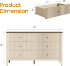 RoyalCraft Beige 6 Drawer Dresser, Fluted Modern Wood Chest of Drawers, Long Dresser for Bedroom TV Stand Storage Cabinet for Living Room