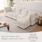 TEKAMON 123" Modular Sectional Sofa with Ottoman,Extra Large Comfy Cloud 4-Seat Deep Seat, Reversible Chaise Modular Sectional Couches for Living Room and Apartmenr,Beige