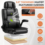 Comfortable Office Chair,Executive Leather Computer Chair with Lumbar Support,Adjustable Height & Armrests,Black