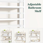 Smiry Over The Toilet Storage Cabinet, 4-Tier Bamboo Bathroom Organizers with Adjustable Shelf & 4 Hooks, Space Saving Shelf Rack for Bathrooms, Laundry Room, Balcony, White