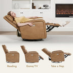 Watson & Whitely Swivel Power Recliner Glider Rocker, Small Recliner with Charging Port for Living Room, Faux Leather in Camel