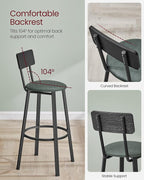 VASAGLE Bar Stools, Set of 2 PU Upholstered Breakfast Stools, 29.7-Inch Barstools with Back and Footrest, Simple Assembly, for Dining Room Kitchen Counter, Classic Black and Forest Green ULBC069C01