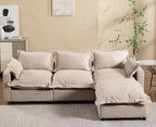 chairus 97" Modular Sectional Sofa with Moveable Ottoman Upholstered Deep Seat Linen Couch Set with Soft Pillows L-Shape Sofa Couch for Living Room, Apartment, Reception Room, 3-Seater/Oatmeal