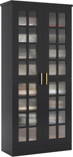 Tribesigns 70-Inch Tall Shoe Cabinet with Doors, 8-Tier Shoe Storage Cabinet with Adjustable Shelves, Modern Shoe Organizer Shoe Rack Cabinet for Entryway, Hallway, Closet, Living Room, Black and Gold