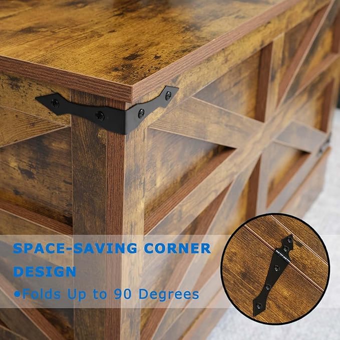 Farmhouse Coffee Table Set of 3, 1 Lift Top Coffee Table with Sliding Barn Doors and 2 End Tables with Charging Station, Living Room Table Set for Home Office, Brown