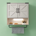 Bathroom Wall Cabinet Over Toilet 24x24 Inch Farmhouse Medicine Cabinet with Towel Bar, 2 Door, Motion Sensor Light & Adjustable Shelves, White Above Toilet Storage for Laundry or Kitchen