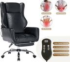 DYHOME Black Leather Office Chair with Massage and Footrest, Heavy Duty Task Desk Chairs Swivel Ergonomic Computer Gaming Chairs with Lumbar Support, Wheels Flip-up Arms Adjustable Height