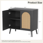 Rattan Storage Cabinet, 2-Door Buffet Cabinet with Storage in Black, Adjustable Shelf, Elegant Rattan Door Sideboards for Stylish Home Organization 31.5" Black Set 2
