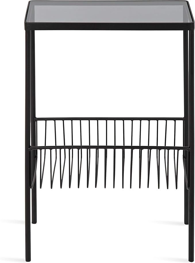Kate and Laurel Trubey Modern Side Table, 15.75" x 8" x 24.6", Black, Contemporary End Table with Practical Storage Rack Underneath