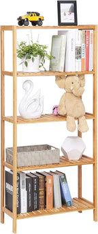 SONGMICS Bamboo Storage Shelf, 5-Tier Shelving Unit, Multifunctional, in The Entryway, Bathroom, Living Room, Balcony, Kitchen, 10.2 x 23.6 x 51.2 Inches, Light Bamboo UBCB35Y