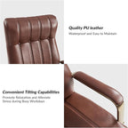 HULALA HOME Modern Executive Office Chair, Faux Leather Tufted Ergonomic Desk Chair with Gold Plated Base & Armrests, 360° Swivel Adjustable Height Tilt Home Office Chair for Work/Study
