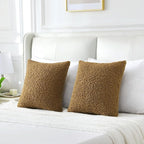 FUTEI Khaki Throw Pillow Covers 24x24 Inch Set of 2,Furry Faux Fur Teddy Boucle Textured Cushion Covers,Soft Fluffy European Pillow Shams,Home Decor for Couch Bed Living Room Office Car