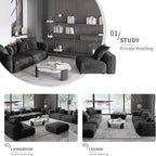 Oversized Modular Sectional Sofa with Ottomans,5 Seater Corduroy V Shaped Reversible Corner Couch,141.73" Convertible Sofa & Couch Free Combination for Living Rooom,Black