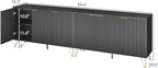 Storage Cabinet Set of 2, Black Fluted Cabinet with Adjustable Shelves, Modern Coffee Bar for Kitchen, Living Room and Office