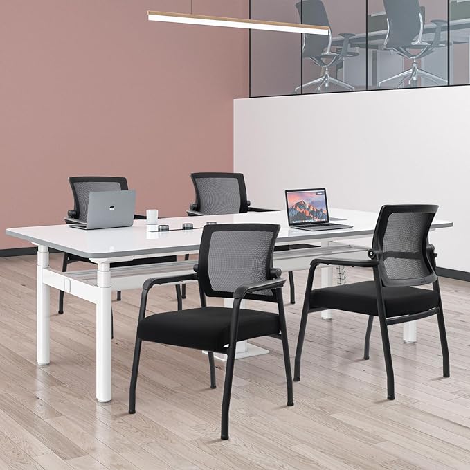 Office Guest Chairs No Wheels | Ergonomic Lumbar Support and Thicked Seats Cushion, Desk Chair with Adjustable Mesh Back for Waiting Room School Church Reception，Black 2PK
