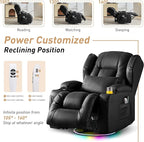 Power Swivel Rocker Recliner Chairs, Electric Wall Hugger Reclining Sofa with Massage & Heat, Comfy Theater Seating Single Chair with LED Light/USB/Type-C Ports (Leather Black, Single Chair)