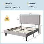 Allewie Full Size Upholstered Bed Frame with Vertical Channel Tufted Headboard, Soft Corduroy Fabric Platform Bed, Strong Wooden Slats Support, Easy Assembly, No Box Spring Needed, Light Grey