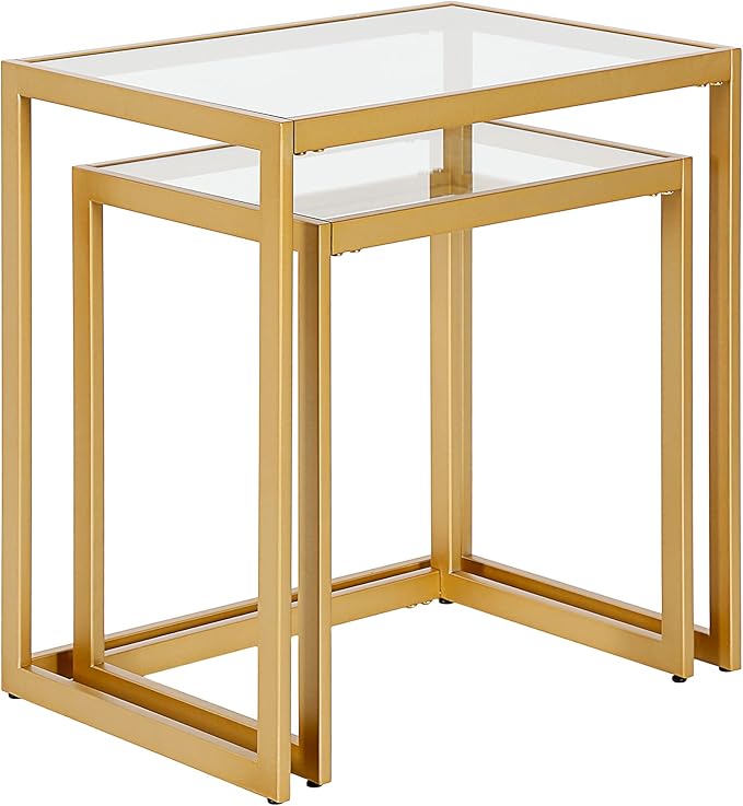 Henn&Hart Rectangular Nested Side Table in Brass, Table for Living Room, Bedroom