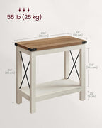 VASAGLE 2-Tier End Table, Side Table with Bottom Shelf, Nightstand for Small Spaces, for Living Room, Bedroom, Farmhouse Style, Rustic White and Honey Brown ULET235W01