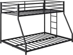 Bellemave Twin Over Full Bunk Bed Frame with Convertible Ladder, Heavy Buty Floor Bunk Bed Twin Over Full Bunk Beds with Full Length Guardrail, Black