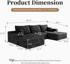 107.5" Cloud Modular Sectional with Ottoman, U-Shaped Sofa for Living Room, Modern Minimalist Couches, Deep Seat Comfy Couch & Reversible Chaise, No Assembly Required (Black, Right Facing Chaise)