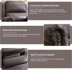 Push Back Recliner Chair Faux Leather Lounge Armchair with Rivet Decoration Wingback Single Sofa Chair with Padded Seat Solid Wood Legs for Living Room, Comfy Upholstered, Dark Grey