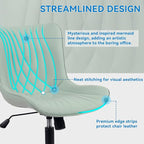 YOUNIKE Office Chair, Armless Desk Chair with Wheels, Home Office Computer Task Chairs, Modern Faux Leather Padded Vanity Chair, Adjustable Swivel Rolling Office Chair with Back, Mint Seafoam Green