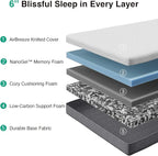 Novilla Twin XL Mattress, 6-Inch Gel Memory Foam Mattress for Cool Night Sleep & Pressure Relief，Medium Firm XL Twin Size in a Box, Bliss