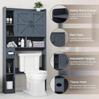 Vabches Over The Toilet Storage Cabinet, Farmhouse Storage Cabinet Over Toilet with 2 Barn Door & Toilet Paper Holder Stand，Home Space-Saving Toilet Rack, for Bathroom, Restroom, Laundry,Blue