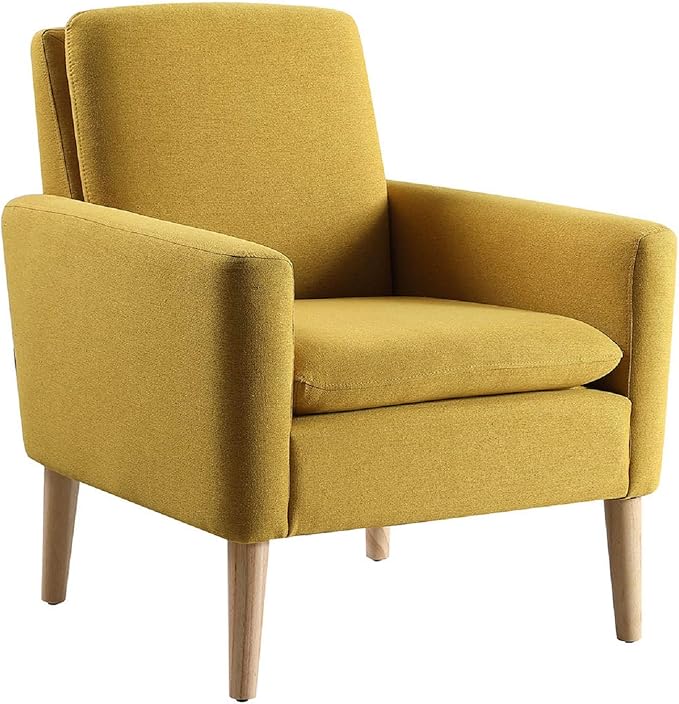 Lohoms Set of 2 Accent Chair for Living Room, Mustard Yellow Comfy Reading Leisure Chair for Bedroom, Mid-Century Modern Fabric Upholstered Armchair for Reading Nook, Waiting Area, Wood Legs