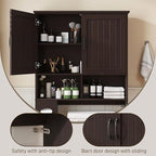 Vabches Over The Toilet Storage Cabinet, Farmhouse Storage Cabinet Over Toilet with Barn Door& Toilet Paper Holder Stand，Home Space-Saving Toilet Rack, for Bathroom, Restroom, Laundry.(Walnut)