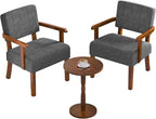 Accent Chair Set of 2 with Table, Living Room Chairs with Soft Seat and Armrests for Living Room Bedroom Reading Room Waiting Room, Grey (AC01)