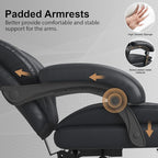 Big and Tall Office Chair, Executive Home Office Desk Chair, Leather Computer Chair with Retractable Footrest, Adjustable Headrest and Reclining Height, Padded Arms, 360°Swivel Free, Wide Seat, Black