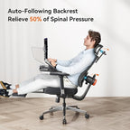 Newtral Office Chair Ergonomic with Footrest, Auto-Following Lumbar Support, High Back Desk Chair with 4D Armrest,136° Tilt Lock, Adjustable Seat Depth & Height (5D Headrest+Aluminum Base, Black)