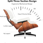 Top Grain Leather, Mid Century Chaise Lounge Chair and Ottoman, Modern Chair Classic Design, Heavy Duty Base Support for Living Room Study Lounge Office, Palisander-White, Heightening