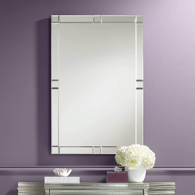 Possini Euro Design Cecili Rectangular Vanity Decorative Wall Mirror Modern Beveled Glass Clear Mirrored Tile Edges Frame 23 1/2" Wide for Bathroom Bedroom Living Room Office Entryway House Hallway
