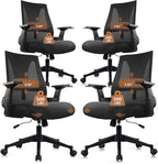 CLATINA 500lbs Big and Tall Office Chair Heavy Duty Mesh Ergonomic Computer Chairs with Adjustable Lumbar Support and Wide Comfy Seat for Home Office Conference Heavy People, Black(4 Pack)