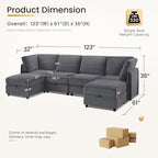 KKL Modular Sectional Sofa U-Shaped 6 Seater Couch with Storage Ottoman, Convertible L-Shaped Plush Wide-Wale Corduroy Couch for Living Room, Apartment, Modern Design, Gray