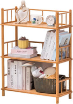 GOGOGO Expandable Bamboo Bookshelf - No Assembly & Modular, Bamboo 3-Tier Shelf & Ladder Shelf, Eco-Friendly Small Bookcase for Home Office- Useful Home & Housewarming Gift(Natural, 11.8" H(3 Tier))