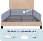 Allewie Full Size Button Tufted/Fabric Upholstered Bed Frame with Adjustable Headboard/Wood Slat Support/Mattress Foundation/Beige