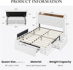 SHA CERLIN Queen Bed Frame with 3 Drawers, USB & Type-C Charging Ports, Velvet Upholstered Platform Bed with Modern Geometric Wingback Storage Headboard, No Box Spring Needed, Easy Assembly, White