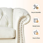 Chesterfield Loveseat Sofa, Modern Leather Small Sofa Couch 2 Seater with Rolled Arms and Nailhead, Mid Century Modern Loveseat Couch for Small Spaces Living Room Bedroom Apartment, White
