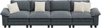 PHI VILLA Cloud Modular Couches Sets, 157.5" Sectional Sofa with Upholstered Deep Seat, 4-Seater Long Couches for Living Room Apartment, Chenille Fabric, Dark Cyan