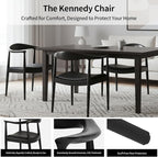 Tomile Upholstered Dining Chair Kennedy Armchair, Mid Century Modern Kitchen & Dining Chairs with PU Leather Cushion Seat, Hans Wegner Elbow Chair for Living Room Bedroom Office (Black Color)
