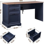60" Farmhouse Executive Desk with Charging Station,Home Office Desk with 2 Drawers &1 File Cabinet,Fluted Computer Desk for Office and Home (Blue)